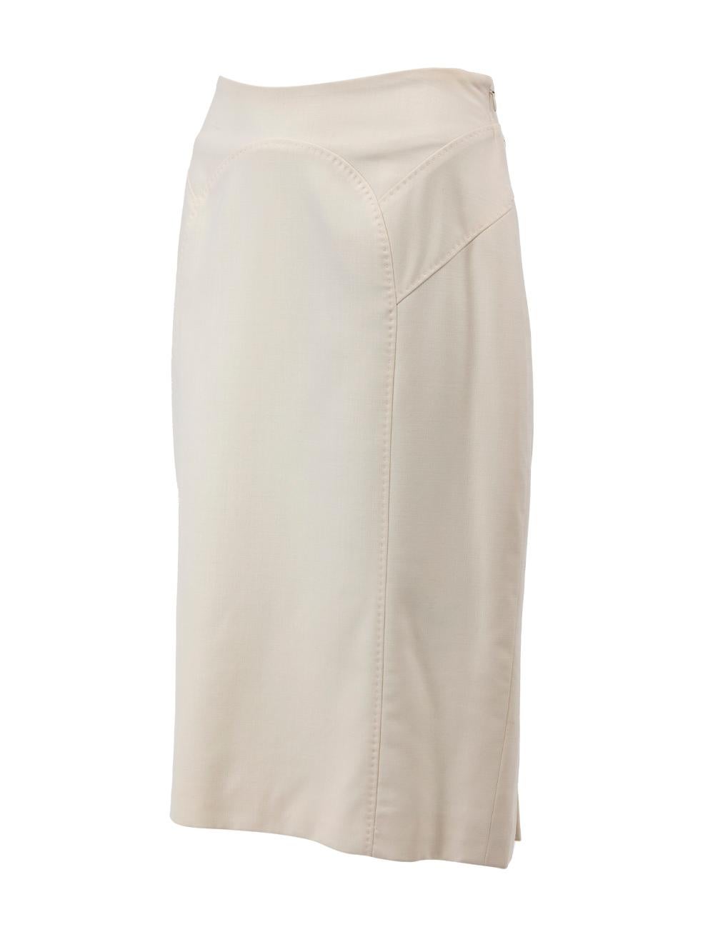 Pre-Loved Amanda Wakeley Women's Cream Wool Fitted Pencil Skirt In Excellent Condition In London, GB