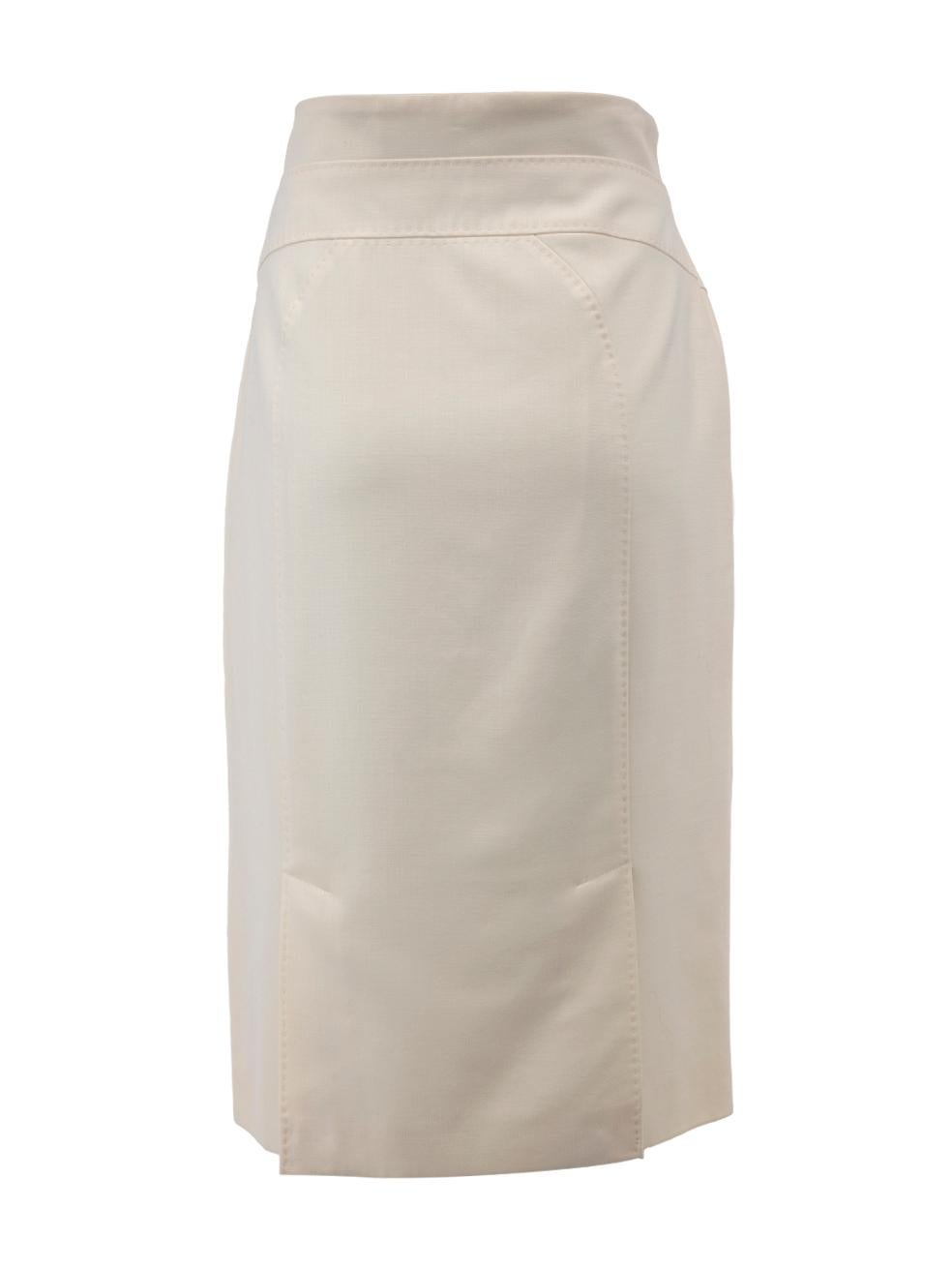 Pre-Loved Amanda Wakeley Women's Cream Wool Fitted Pencil Skirt 1