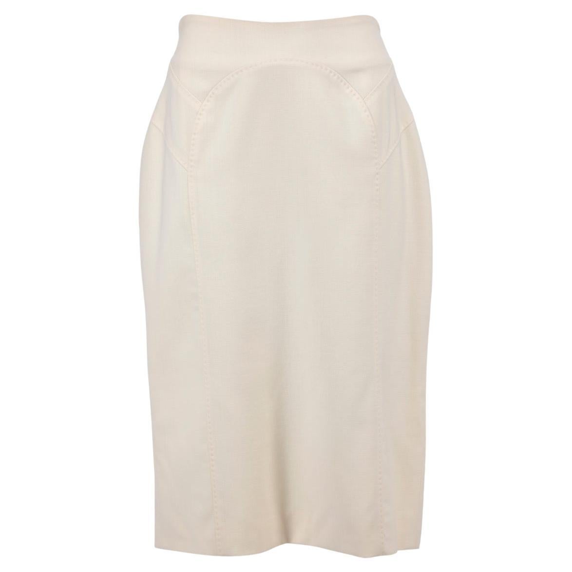 Pre-Loved Amanda Wakeley Women's Cream Wool Fitted Pencil Skirt