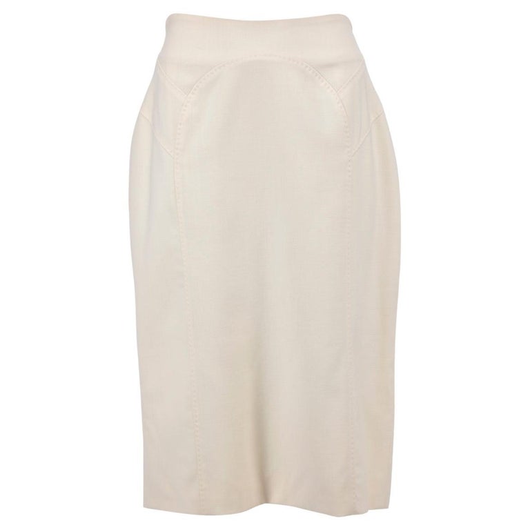 Pre-Loved Amanda Wakeley Women's Cream Wool Fitted Pencil Skirt For ...