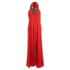 Gebrauchtes Amanda Wakeley Rotes Seidenpailletten-Halfterneck-Abendkleid für Damen
