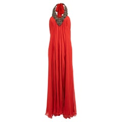 Pre-Loved Amanda Wakeley Women's Red Silk Sequin Halterneck Evening Dress