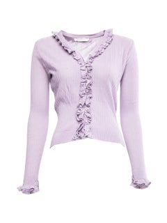 Pre-Loved Anne Fontaine Women's Lavender Knitted Cotton Ruffled Cardigan