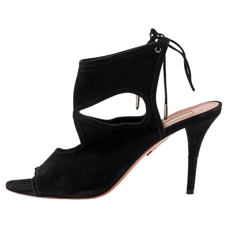 Pre Loved Aquazzura Women S Black Suede Sexy Thing Sandal Heels For Sale At 1stdibs