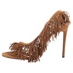 Pre-Loved Aquazzura Women's Fringe Sandals Brown Suede