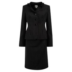 Gebrauchtes Armani Collezioni Frauen Schwarzes Nadelstreifen Kleid und Blazer Set