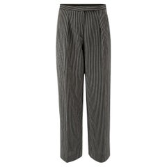 Pre-Loved Armani Collezioni Women's Black Striped Straight Wide Leg Trousers