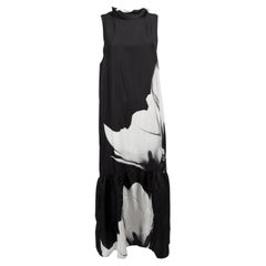 Pre-Loved Asceno Women's Black and White Floral Patterned Midi Dress with Neck
