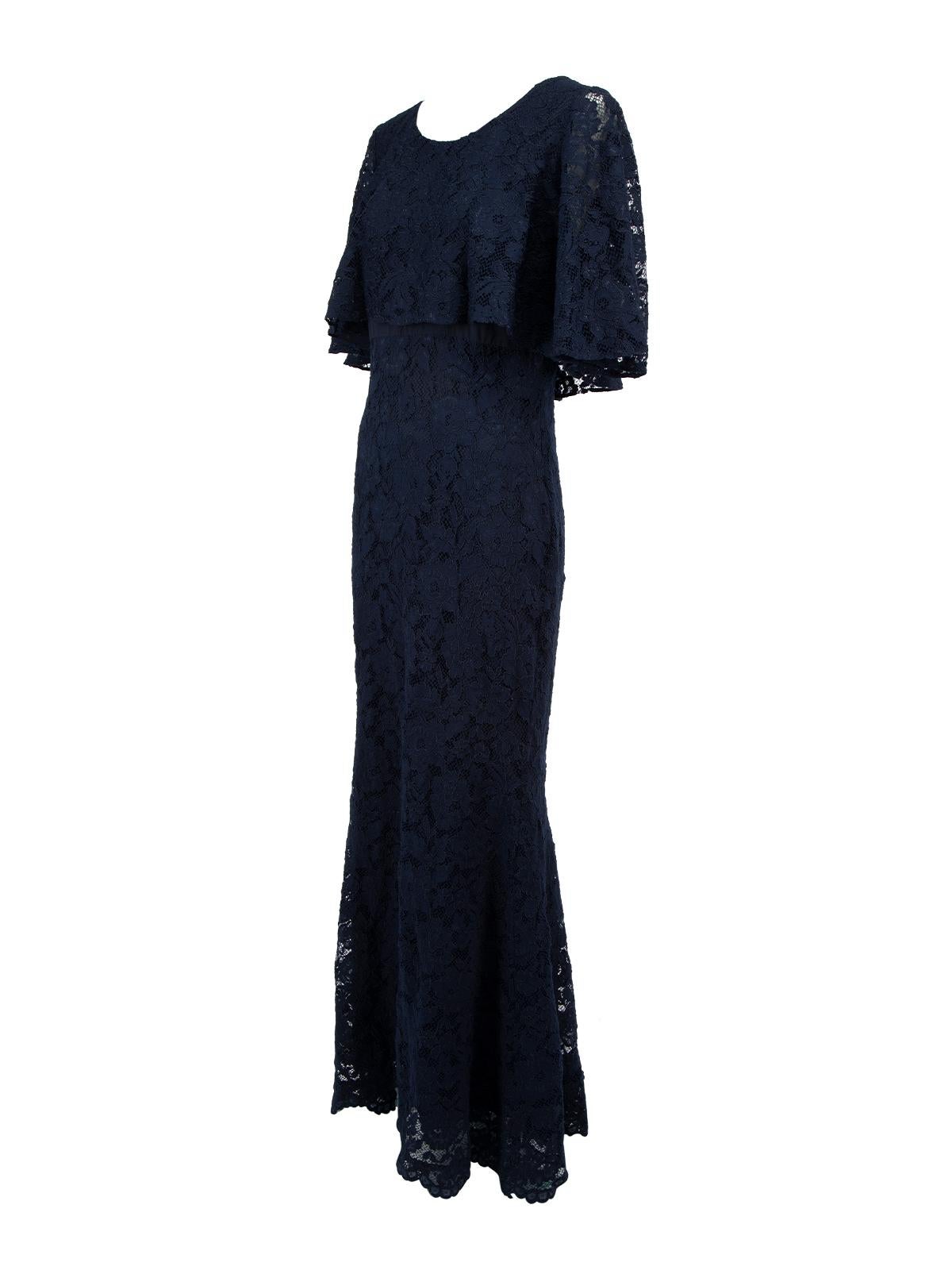 Pre-Loved Badgley Mischka Women's Navy Blue Lace Maxi Dress In Excellent Condition In London, GB