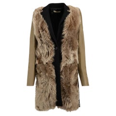 Pre-Loved Balenciaga Women's 2013 Colour Block Fur Panel Single Breasted Coat
