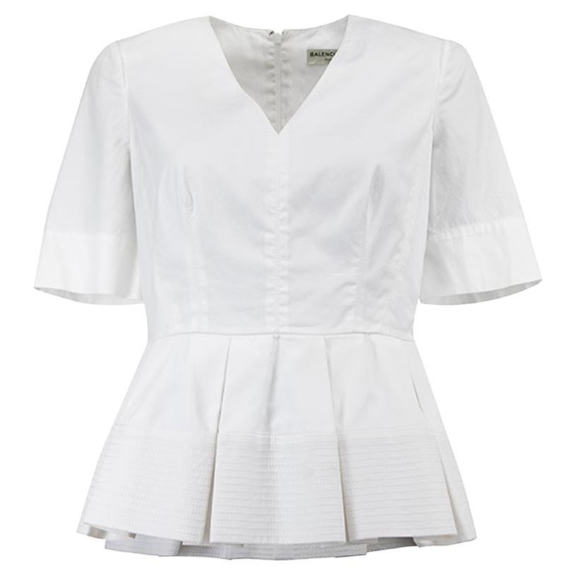 Pre-Loved Balenciaga Women's 2015 White V-Neck Peplum Top