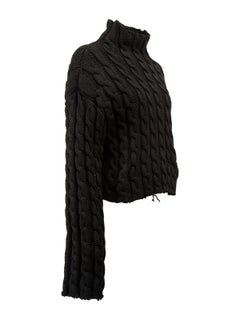 Pre-Loved Balenciaga Women's Black Chunky Cable Knit Sweater with Raw Hem