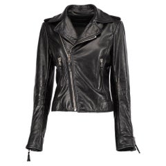 Used Pre-Loved Balenciaga Women's Black Leather Biker Zipped Jacket