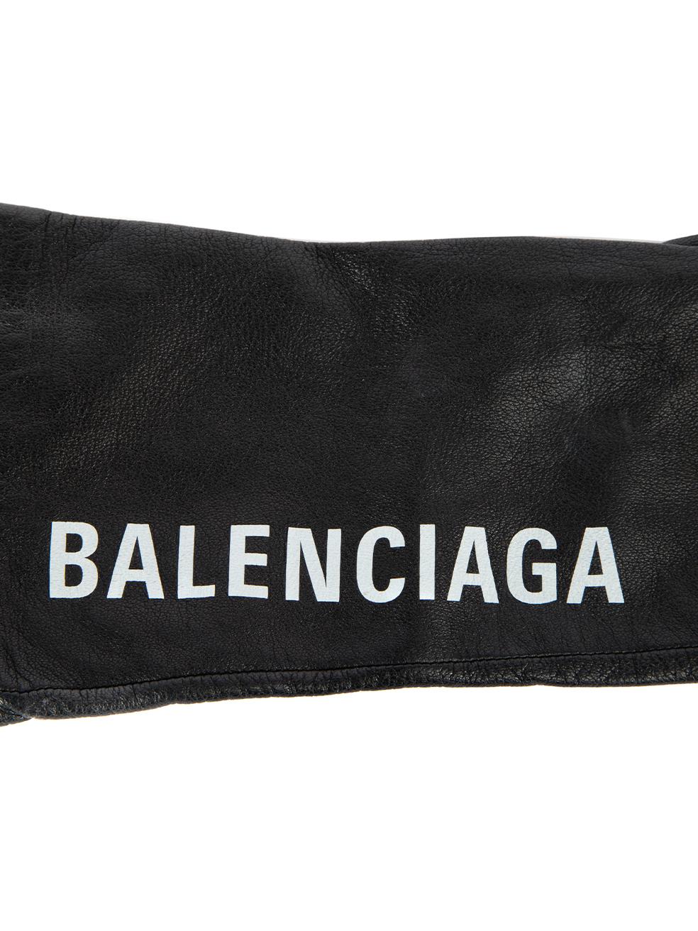 Pre-Loved Balenciaga Women's Black Leather Logo Gloves In Excellent Condition In London, GB
