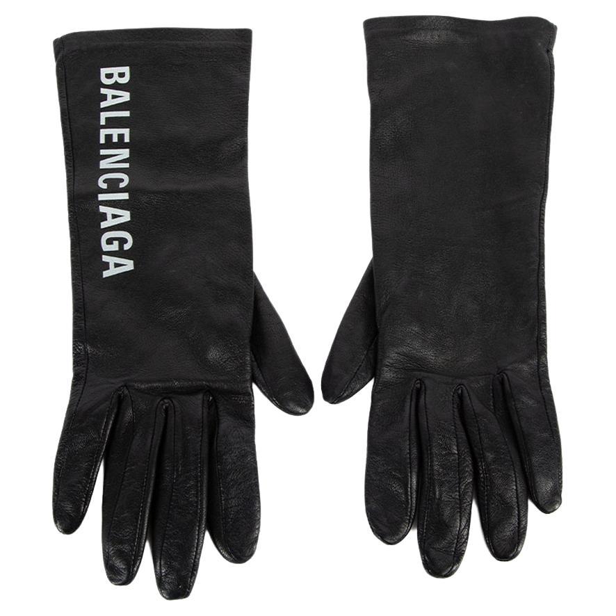 Pre-Loved Balenciaga Women's Black Leather Logo Gloves