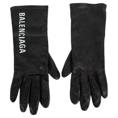 Pre-Loved Balenciaga Women's Black Leather Logo Gloves