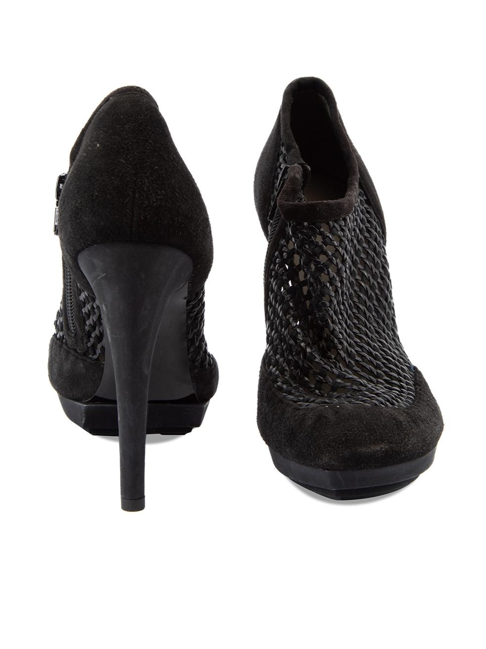 Pre-Loved Balenciaga Women's Black Leather Woven Platform Booties In Good Condition In London, GB