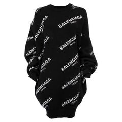 Pre-Loved Balenciaga Women's Black Oversized Allover Logo Sweater