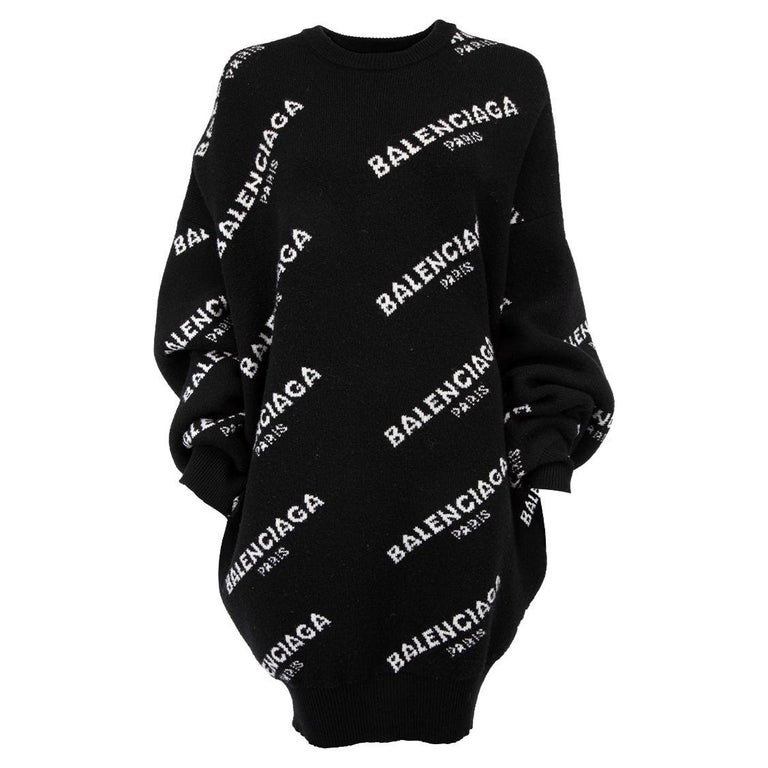 Pre-Loved Balenciaga Women's Black Oversized Allover Logo Sweater at 1stDibs