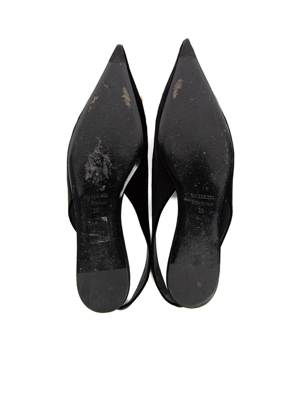 Pre-Loved Balenciaga Women's Black Velvet BB Slingback Flats 1