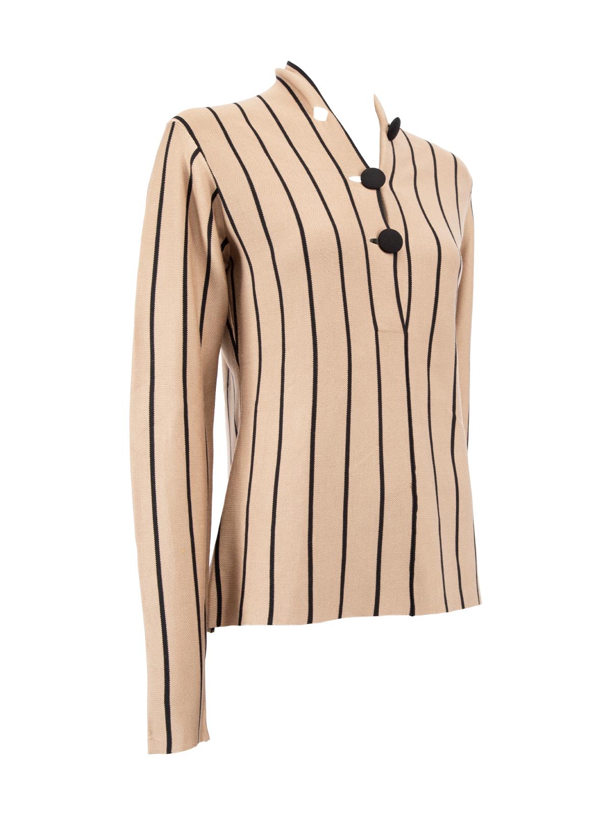 CONDITION is Very good. Minimal wear to top is evident. Minimal mark seen on front of top and minor loose threads seen on this used Balenciaga designer resale item. Details Brown Stripe print Button fastening Long sleeves Pull on V-neckline Made in