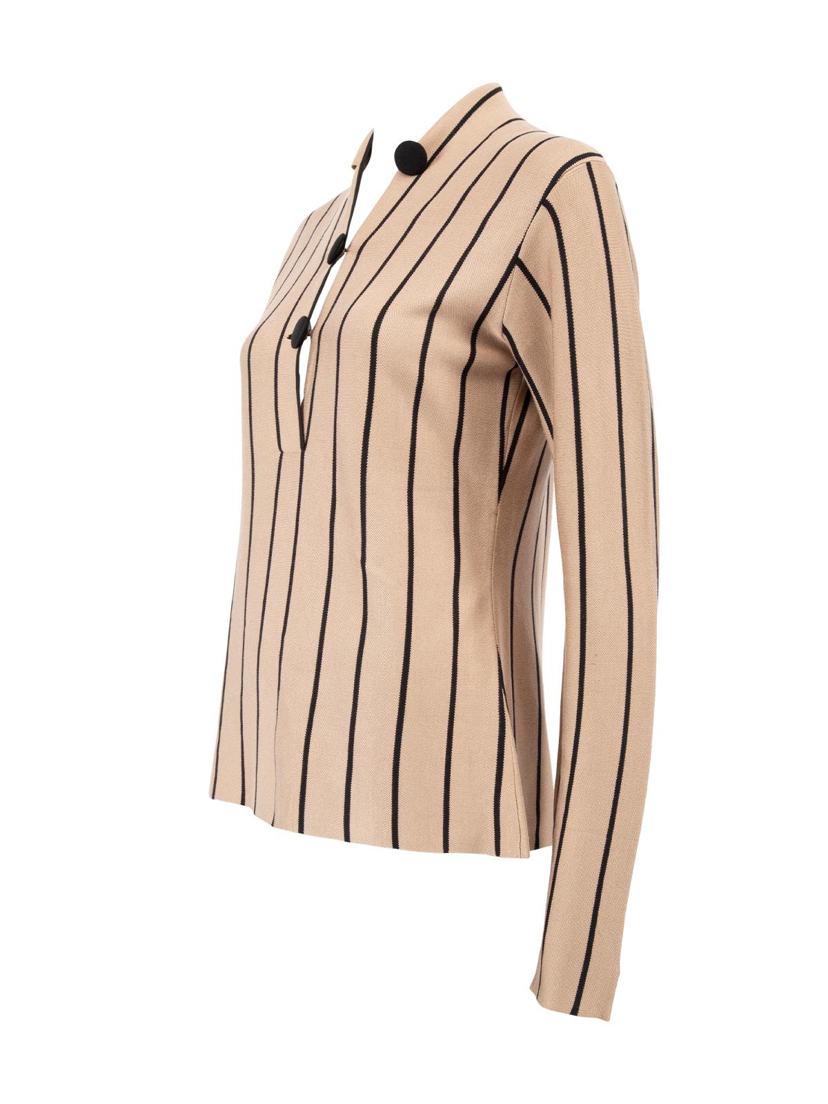 Pre-Loved Balenciaga Women's Brown Striped V Neck Top 1