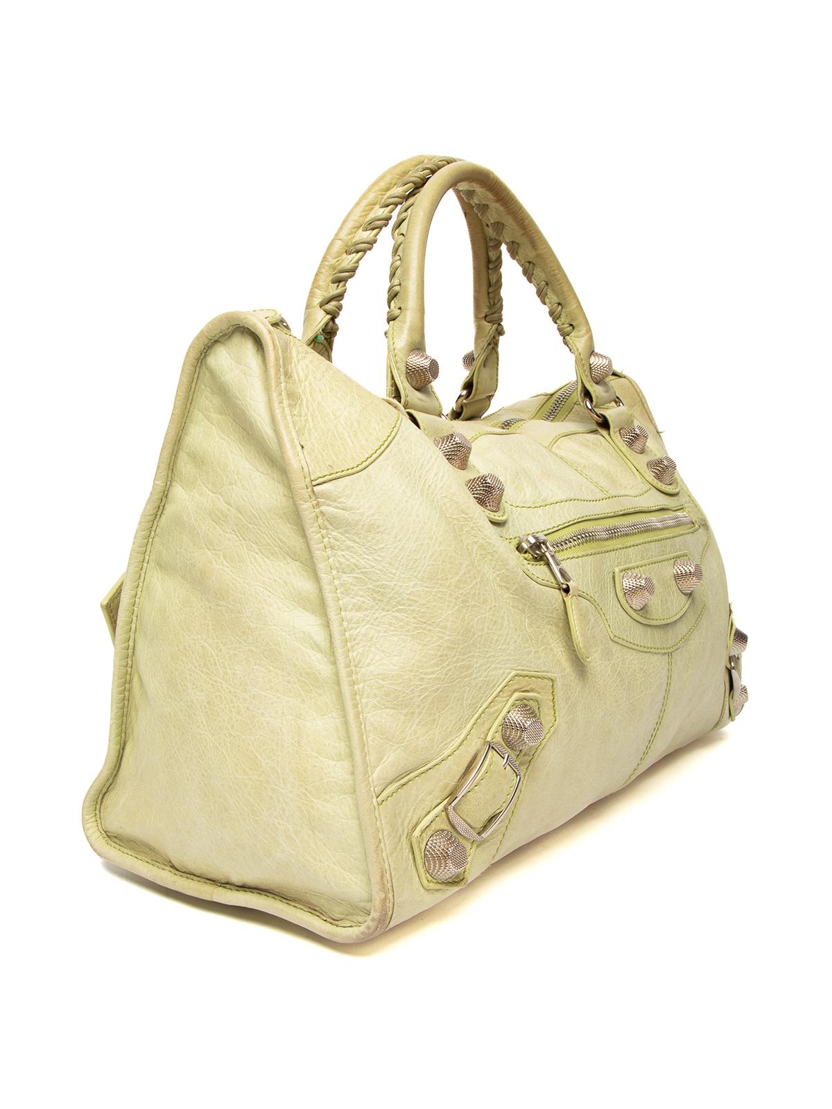 CONDITION is Good. Minor wear to city bag is evident. General signs of creasing to leather, moderate discolouration to leather handles and base corners on this used Balenciaga designer resale item. Details Green (pistachio/pear) Leather City Bag Zip