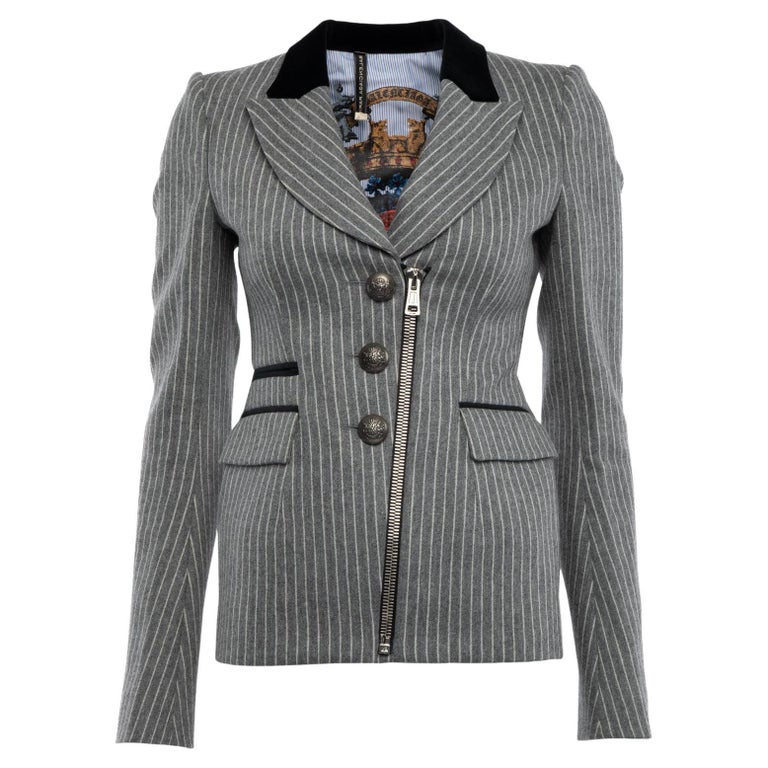 Pre-Loved Balenciaga Women's Grey Striped Blazer For Sale at 1stDibs