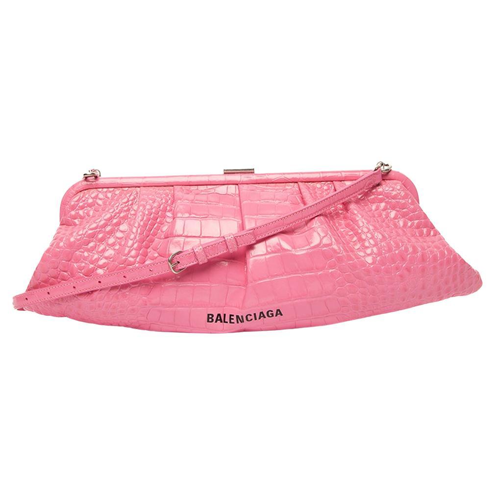 Pre-Loved Balenciaga Women's Hot Pink Crocodile Cloud XL Clutch Bag For  Sale at 1stDibs