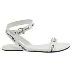 Pre-Loved Balenciaga Women's White Logo Strap Flat Sandals