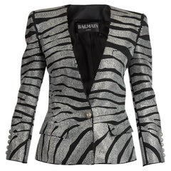 Pre-Loved Balmain Women's Black Crystal Embellished Zebra Print Jacket