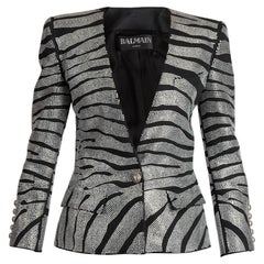 Pre-Loved Balmain Women's Black Crystal verschönerte Zebra Print Jacke