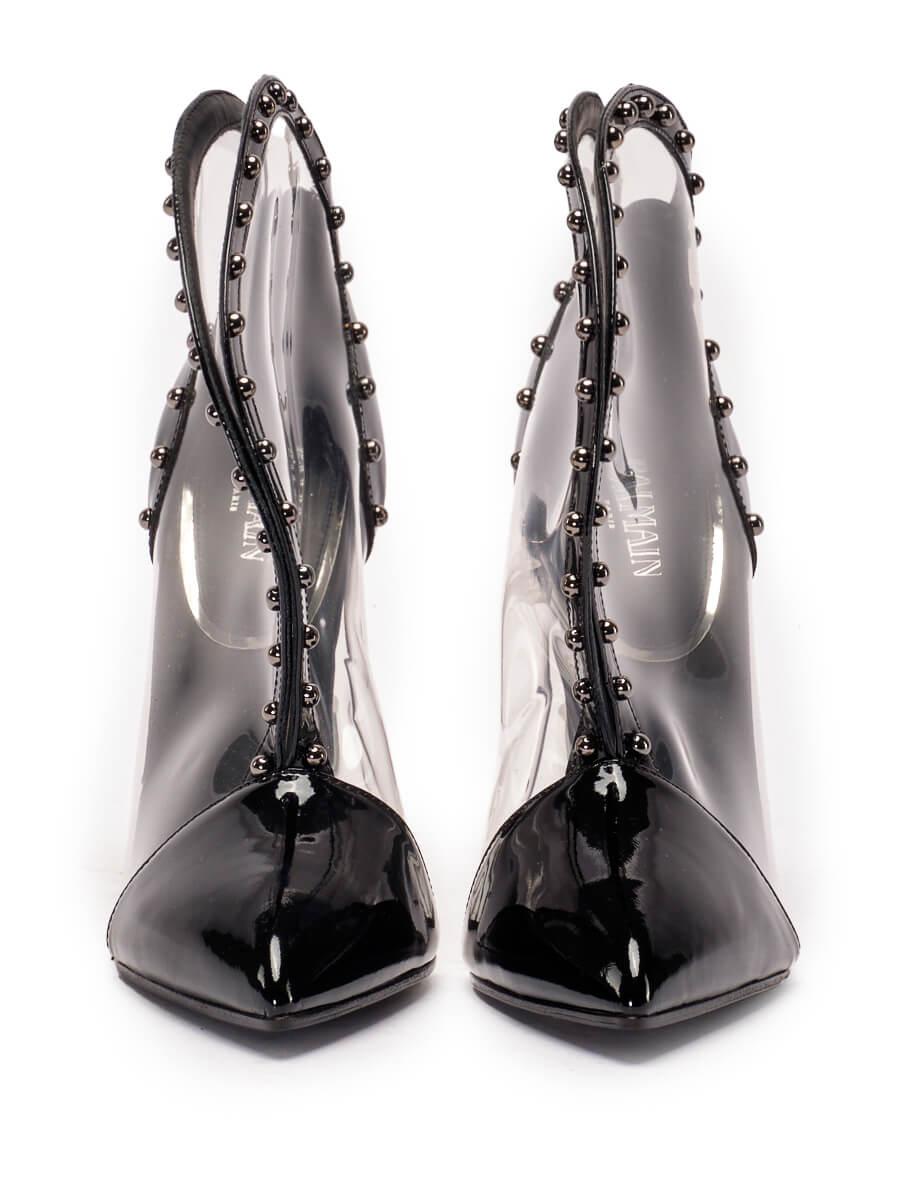Pre-Loved Balmain Women's Black Patent Leather & PVC Ankle Boot Heels In Good Condition In London, GB