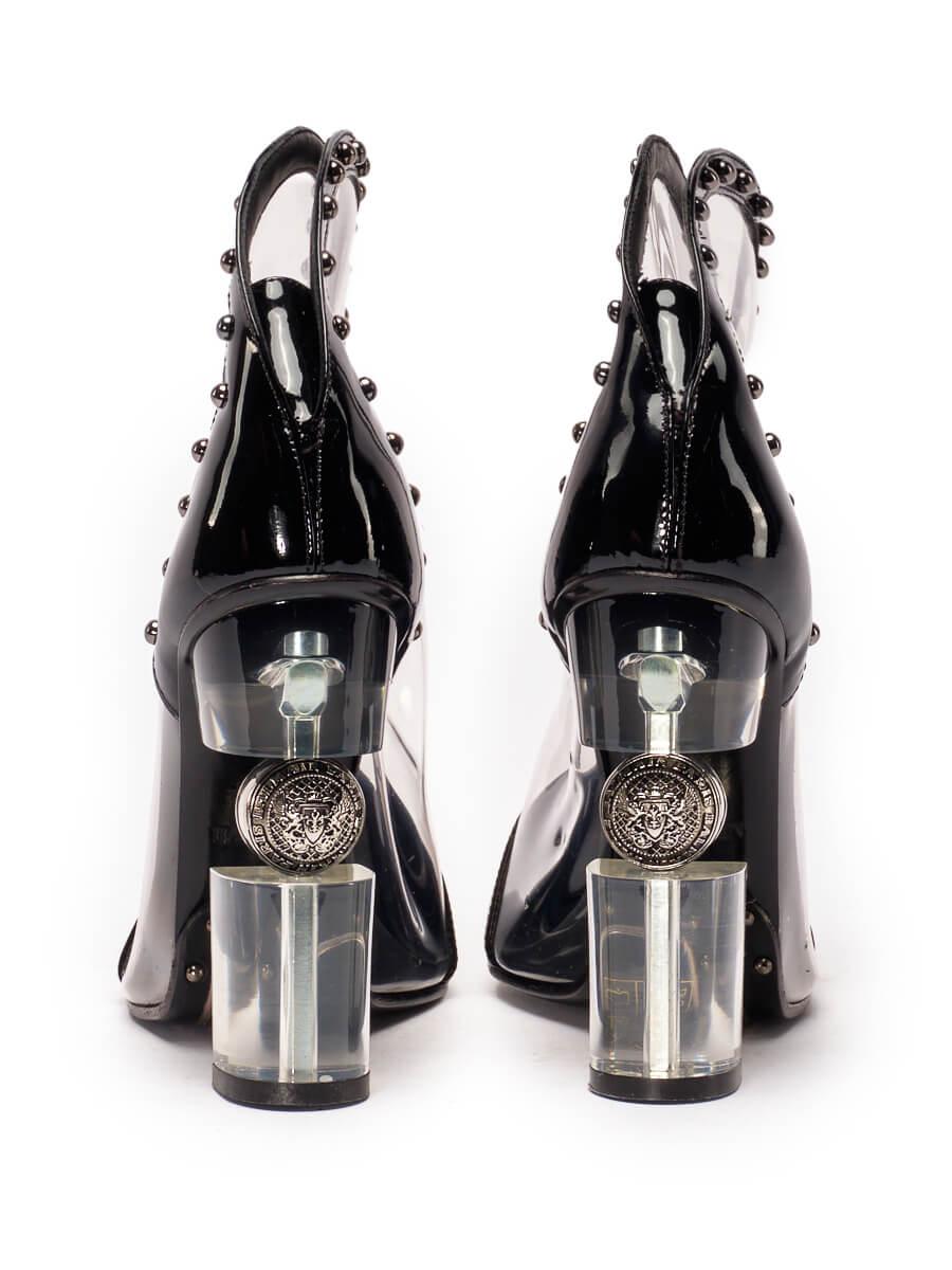 Pre-Loved Balmain Women's Black Patent Leather & PVC Ankle Boot Heels 1