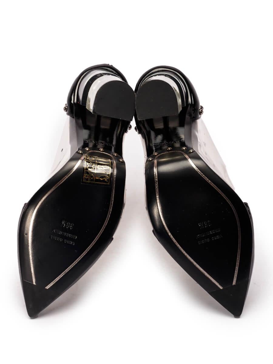 Pre-Loved Balmain Women's Black Patent Leather & PVC Ankle Boot Heels 2