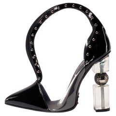 Pre-Loved Balmain Women's Black Patent Leather &amp; PVC Ankle Boot Heels