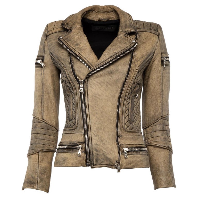 Pre-Loved Balmain Women's Distressed Leather Jacket For Sale at 1stDibs