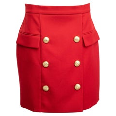 Pre-Loved Balmain Women's Mini Skirt with Gold Buttons