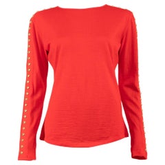 Pre-Loved Balmain Women's Red Gold Button Long Sleeves Sweater