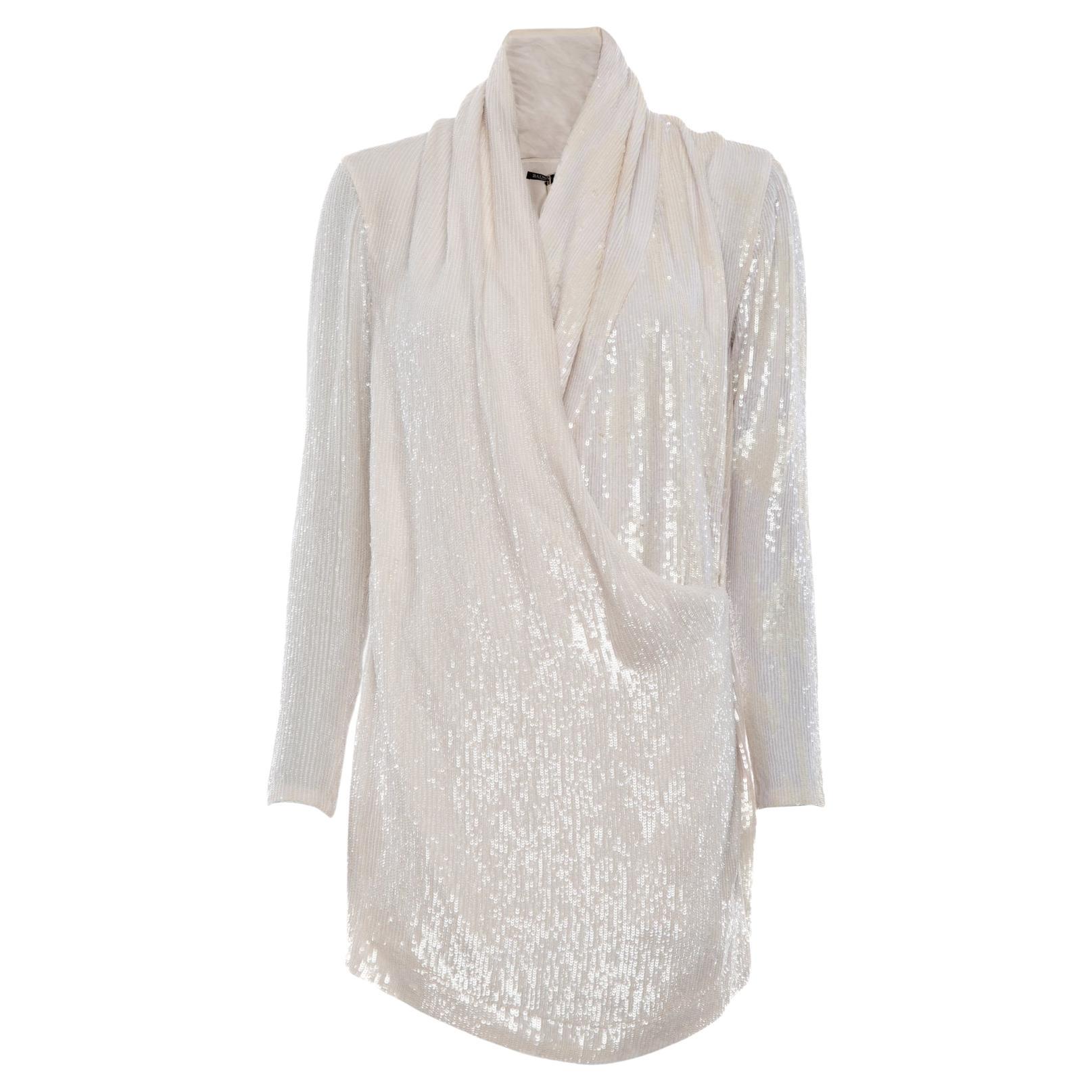 Balmain OneShoulder Crystal Embellished Ruffled Mini Dress For Sale at