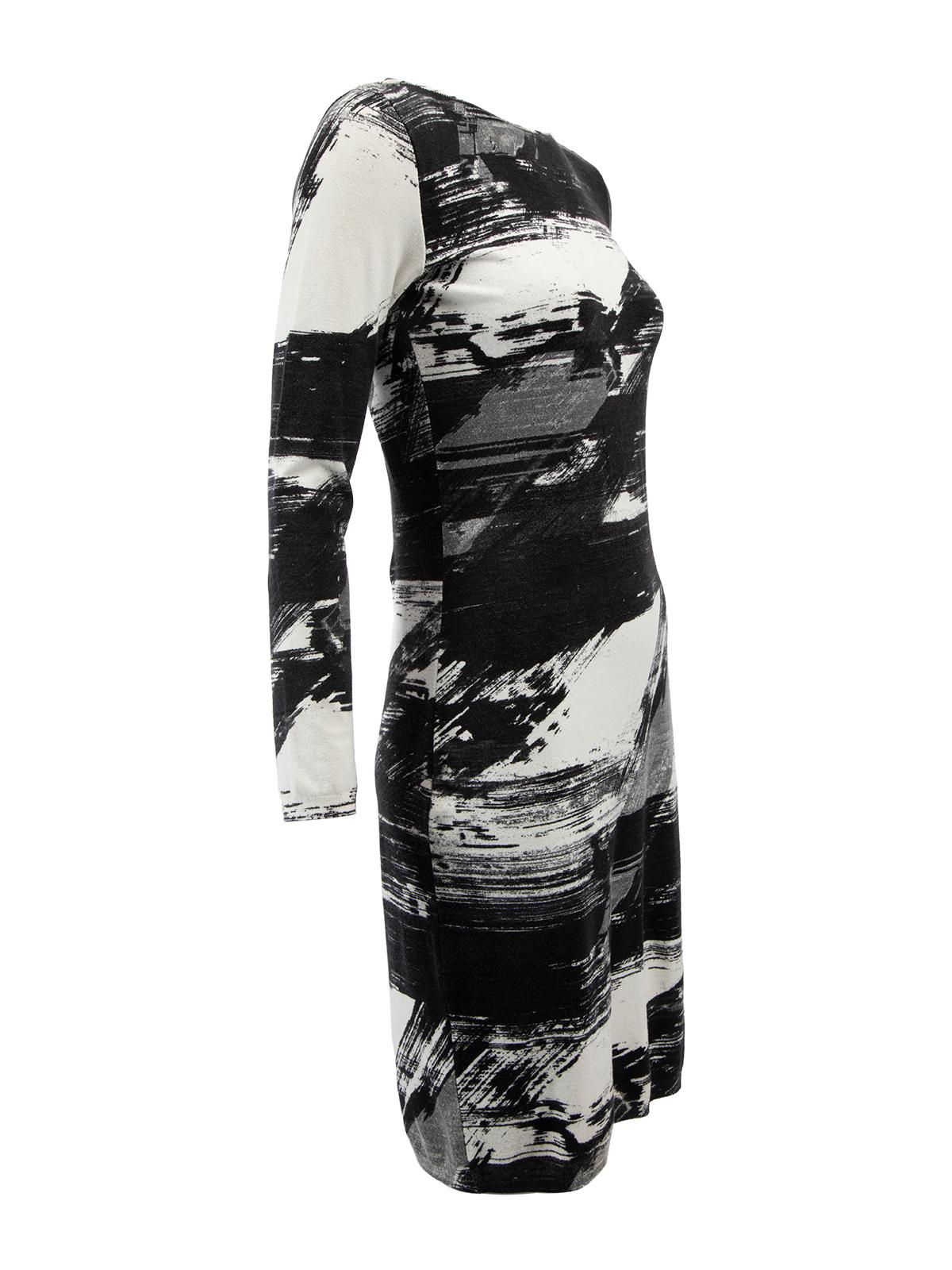 CONDITION is Very good. Hardly any visible wear to dress. Some pilling to fabric is evident on this used Blumarine designer resale item. Details Multicolour- Black, grey and white Viscose Bodycon dress Mini length Long sleeves Round neckline
