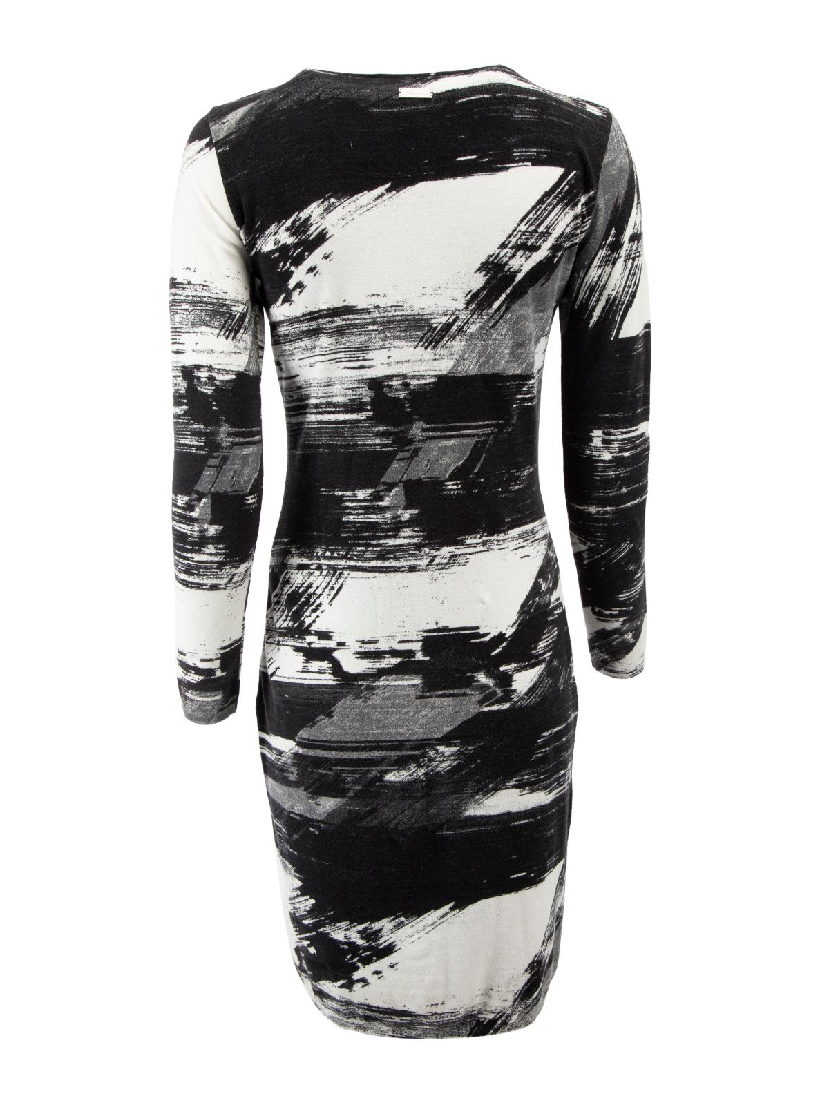 Pre-Loved Blumarine Women's Greyscale Abstract Patterned Long Sleeve Dress In Excellent Condition In London, GB