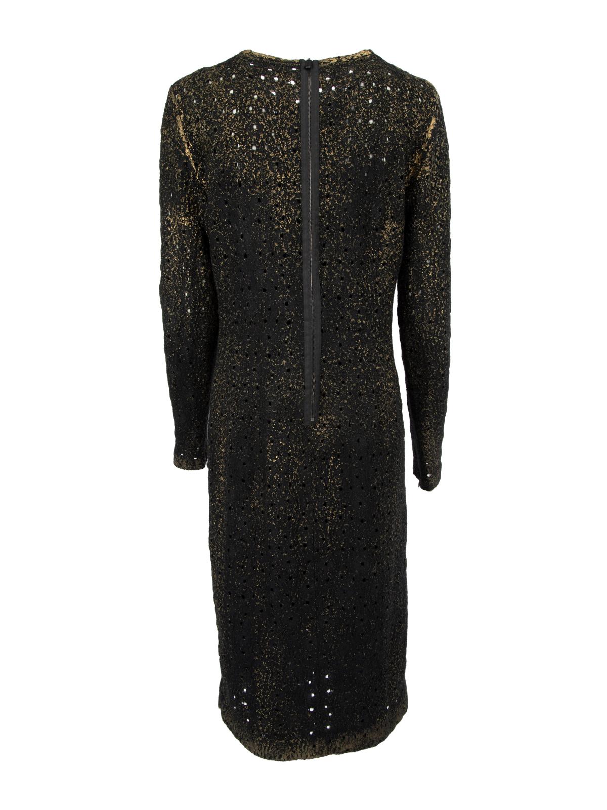 Pre-Loved Bottega Veneta Women's Black and Gold Perforated Dress In Excellent Condition For Sale In London, GB