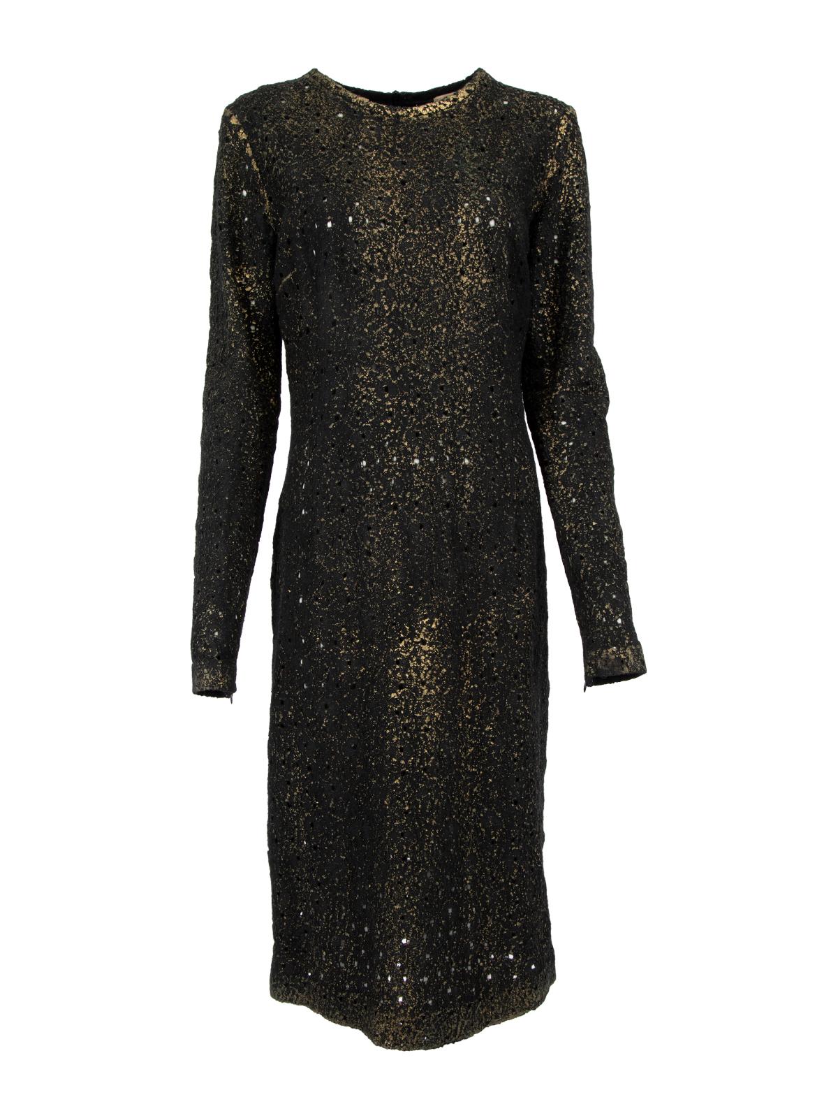 Pre-Loved Bottega Veneta Women's Black and Gold Perforated Dress For Sale