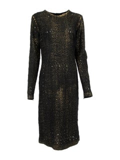 Pre-Loved Bottega Veneta Women's Black and Gold Perforated Dress
