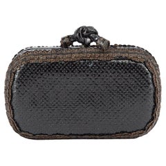 Used Pre-Loved Bottega Veneta Women's Black Snakeskin Pochette Knot Clutch Bag