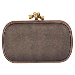 Pre-Loved Bottega Veneta Damen''s Braune Jacquard-Clutch mit Holzbesatz und Knoten B