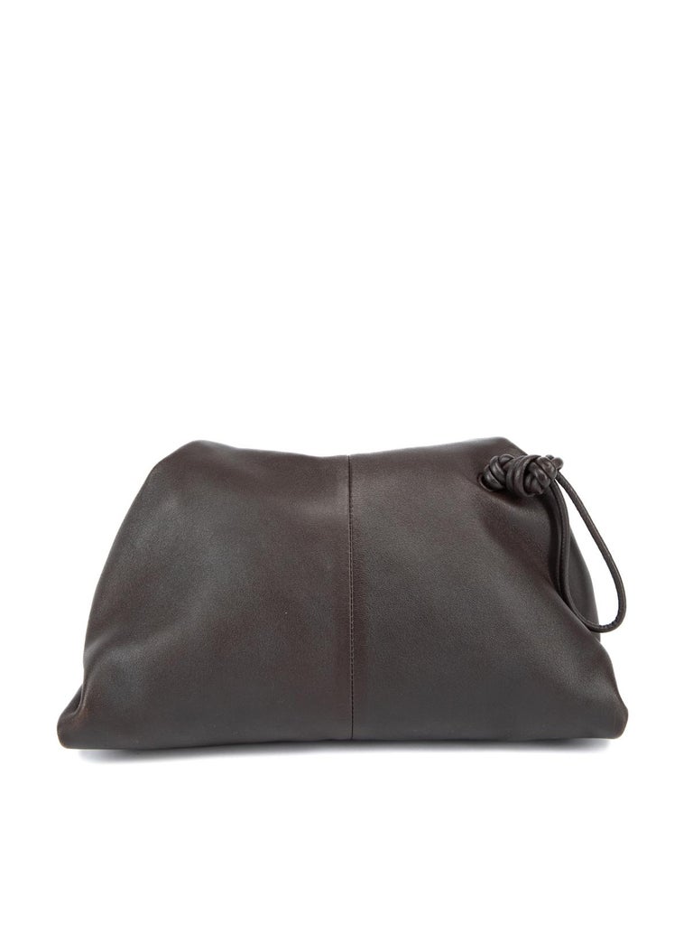 Pre-Loved Bottega Veneta Women's Dark Brown The Trine Leather Clutch Bag In Excellent Condition For Sale In London, GB