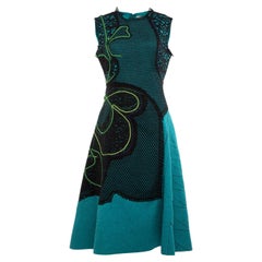 Pre-Loved Bottega Veneta Women's Embroidered Blue Patterned Flared Dress