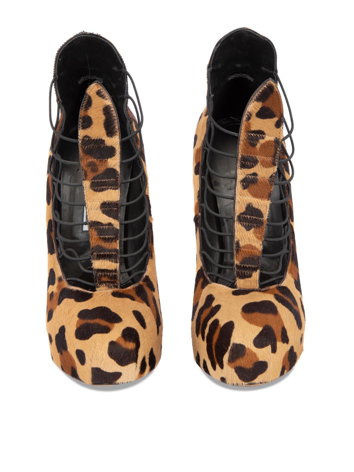 Pre-Loved Brian Atwood Women's Ponyhair Leopard Strappy Elastic Lola Platform In Excellent Condition For Sale In London, GB